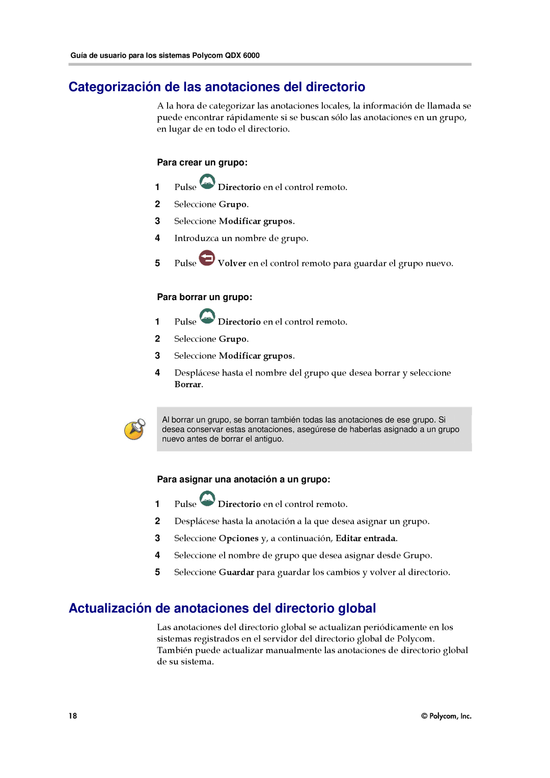 Polycom QDX 6000 Categorización de las anotaciones del directorio, Actualización de anotaciones del directorio global 