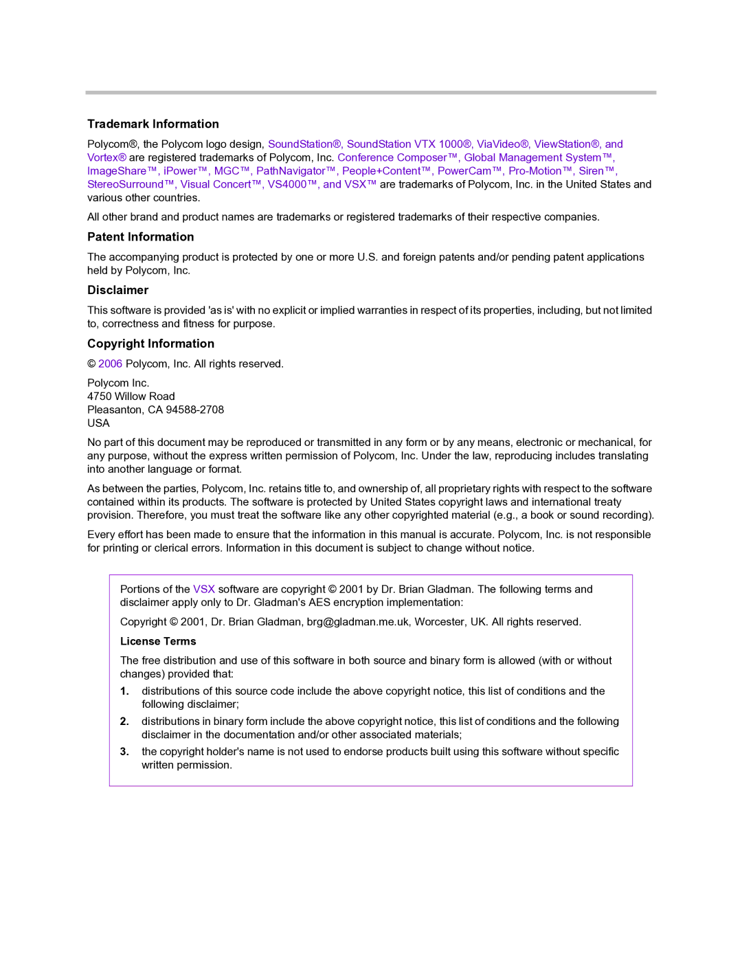 Polycom RAS200A, 3725-18101-001B manual Trademark Information 