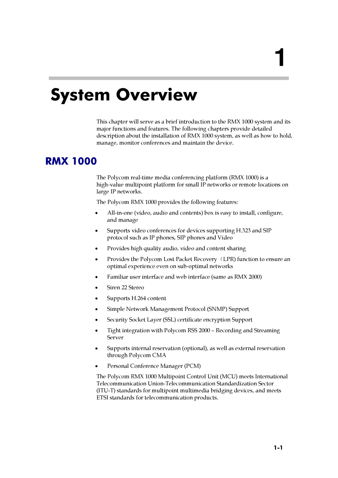 Polycom RMX 1000, 3150-16966-002 manual System Overview, Rmx 