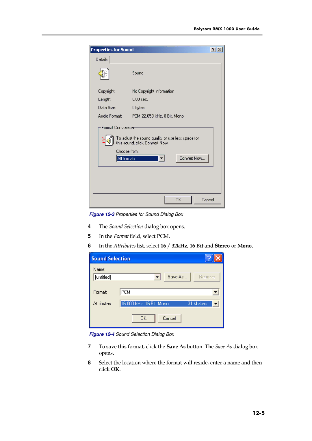 Polycom RMX 1000, 3150-16966-002 manual 12-5, 3Properties for Sound Dialog Box 