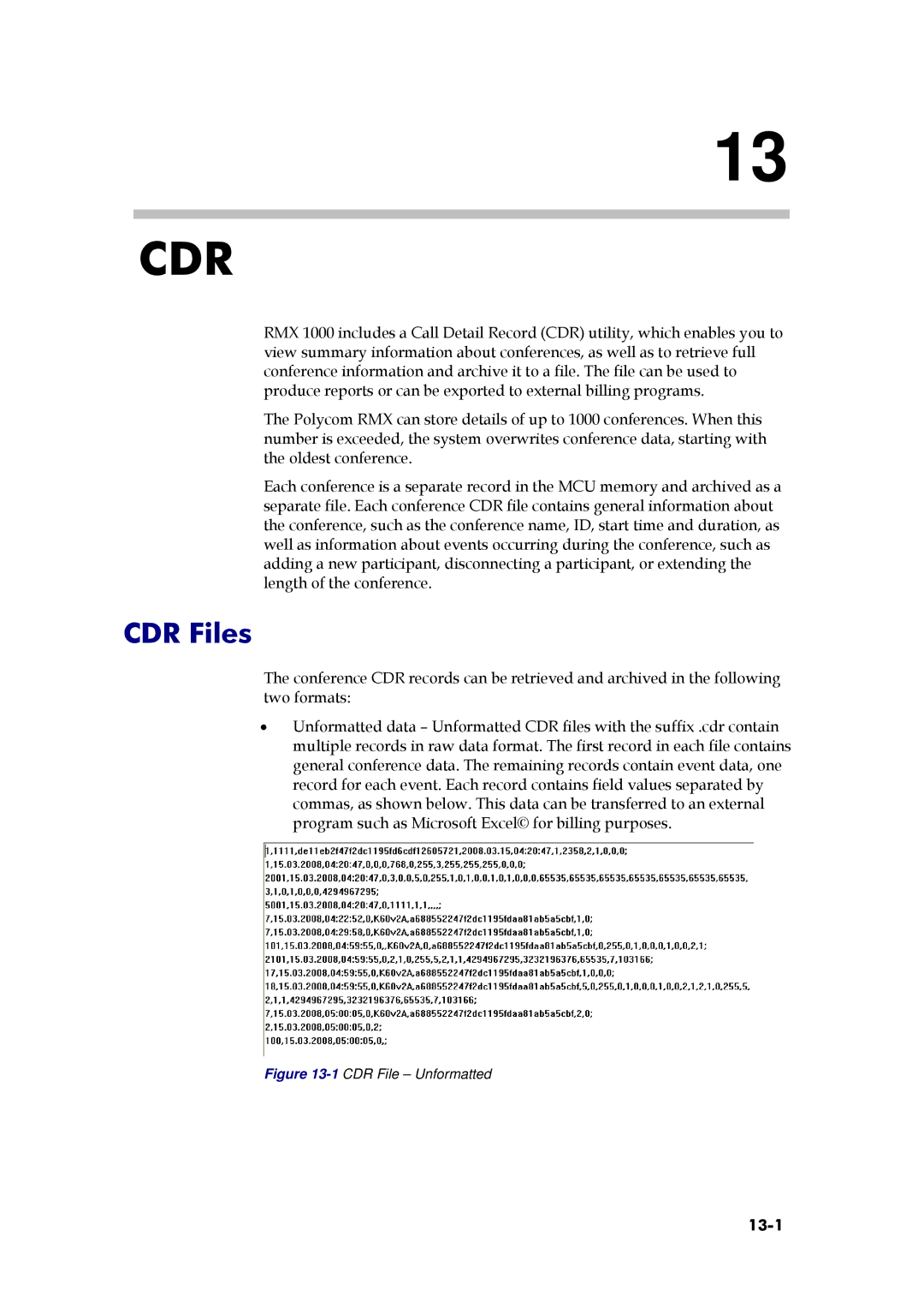 Polycom RMX 1000, 3150-16966-002 manual CDR Files, 13-1 