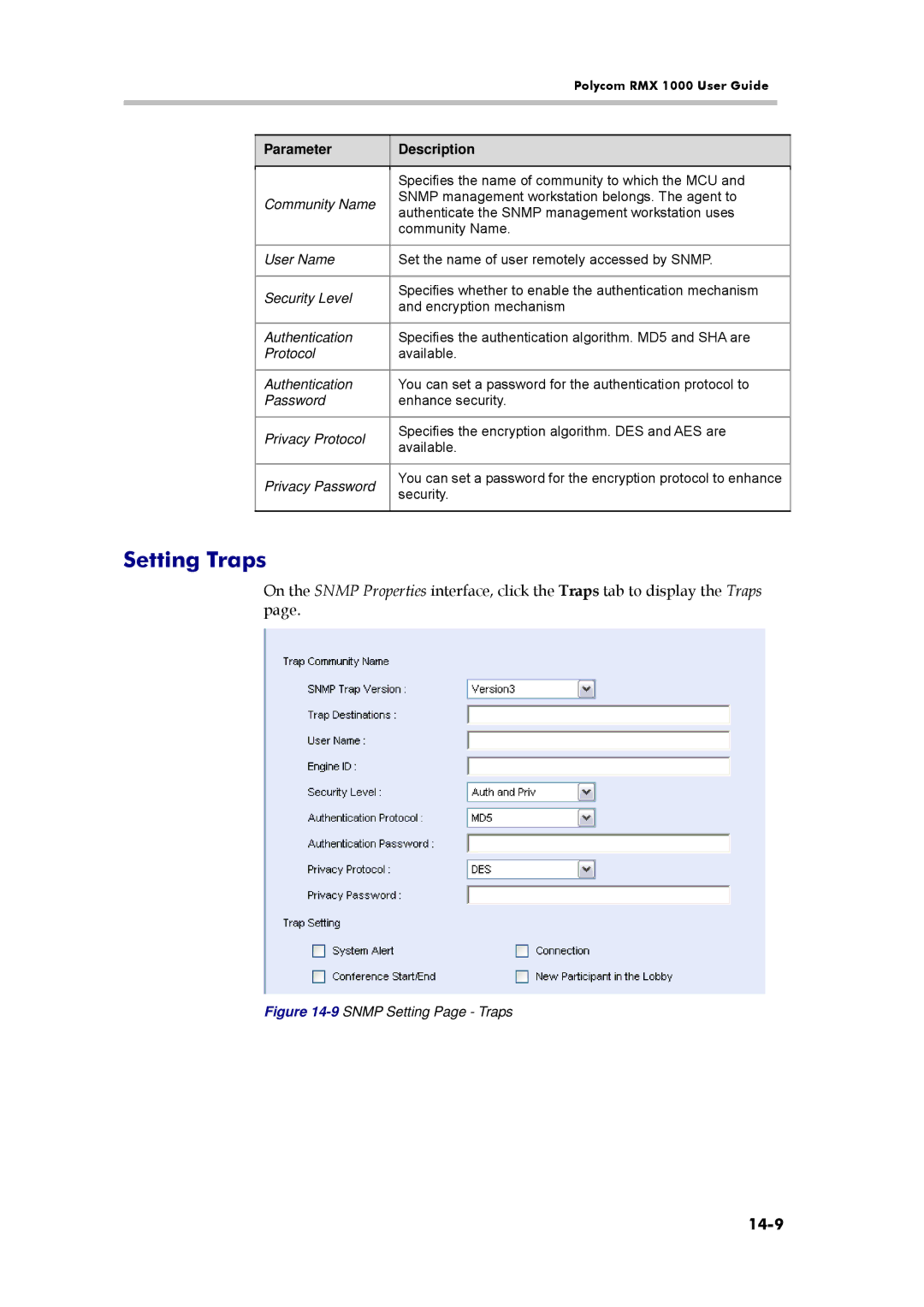 Polycom RMX 1000, 3150-16966-002 manual Setting Traps, 14-9 