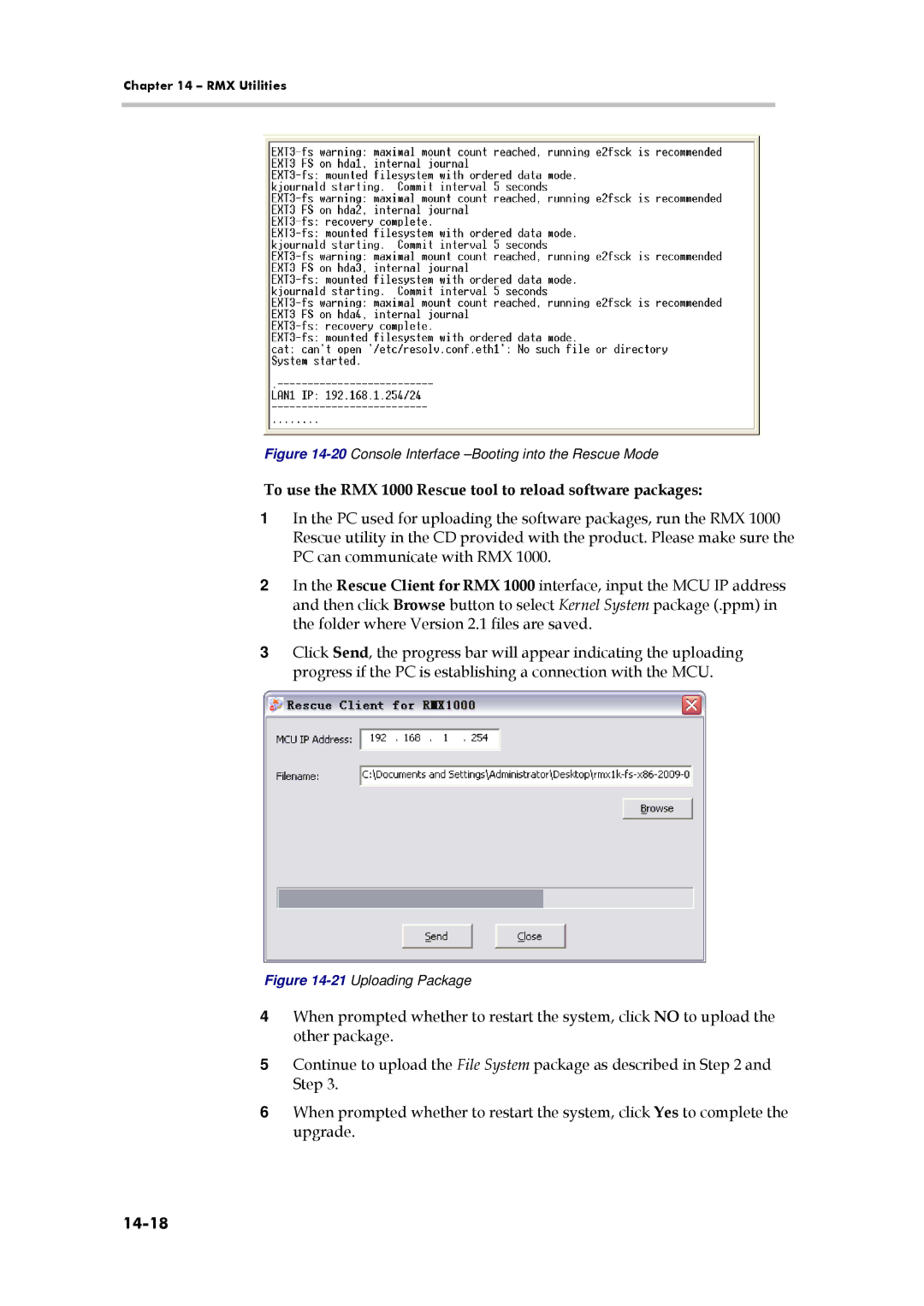 Polycom 3150-16966-002 manual To use the RMX 1000 Rescue tool to reload software packages, 14-18 