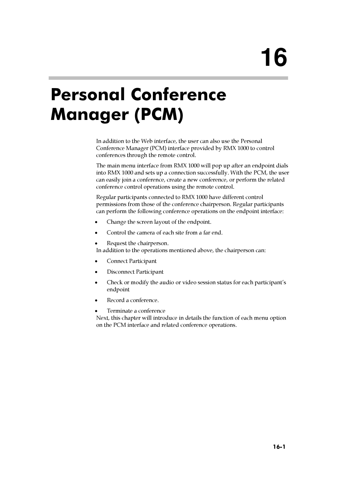 Polycom RMX 1000, 3150-16966-002 manual Personal Conference Manager PCM, 16-1 