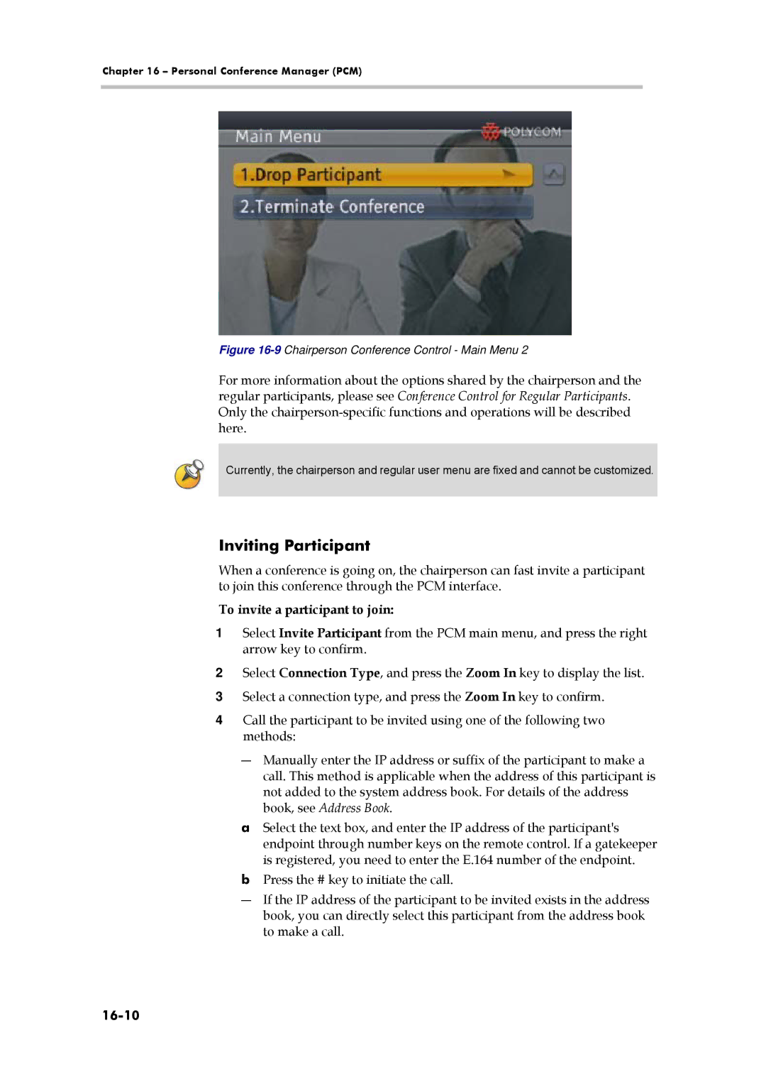 Polycom 3150-16966-002, RMX 1000 manual Inviting Participant, To invite a participant to join, 16-10 