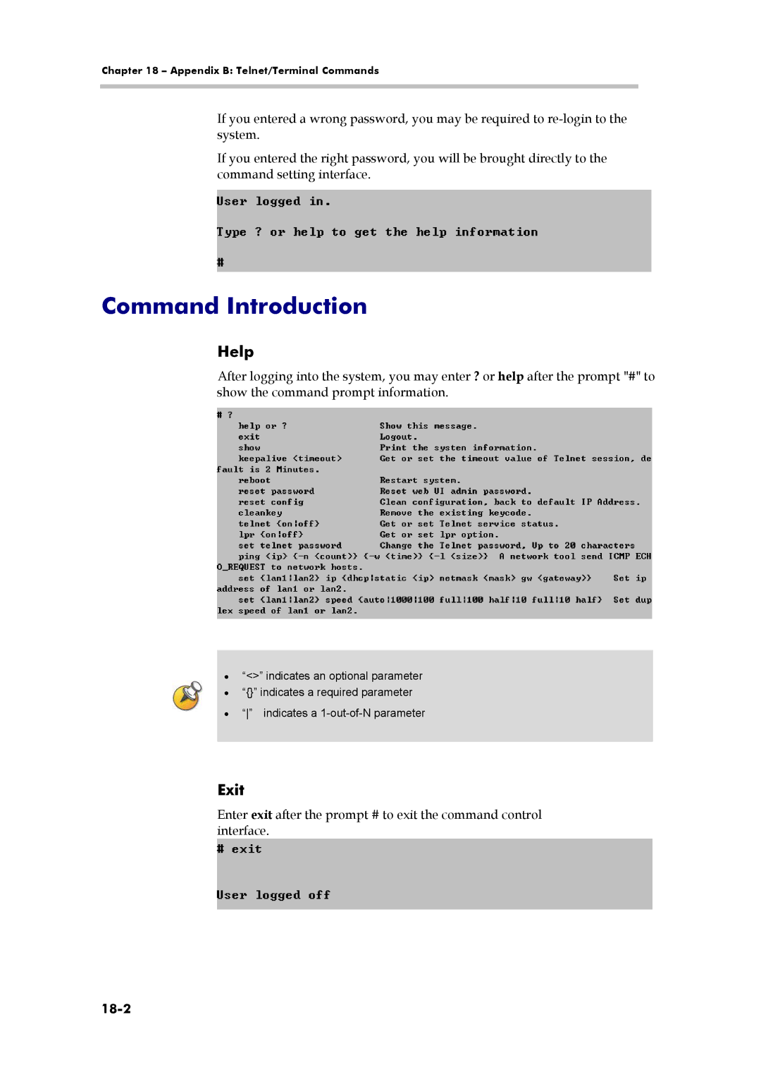 Polycom 3150-16966-002, RMX 1000 manual Command Introduction, Help, Exit, 18-2 