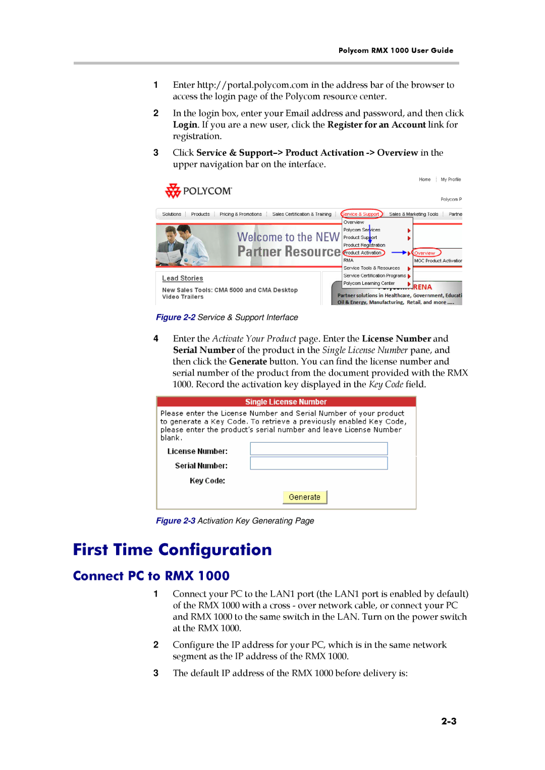 Polycom RMX 1000, 3150-16966-002 manual First Time Configuration, Connect PC to RMX 