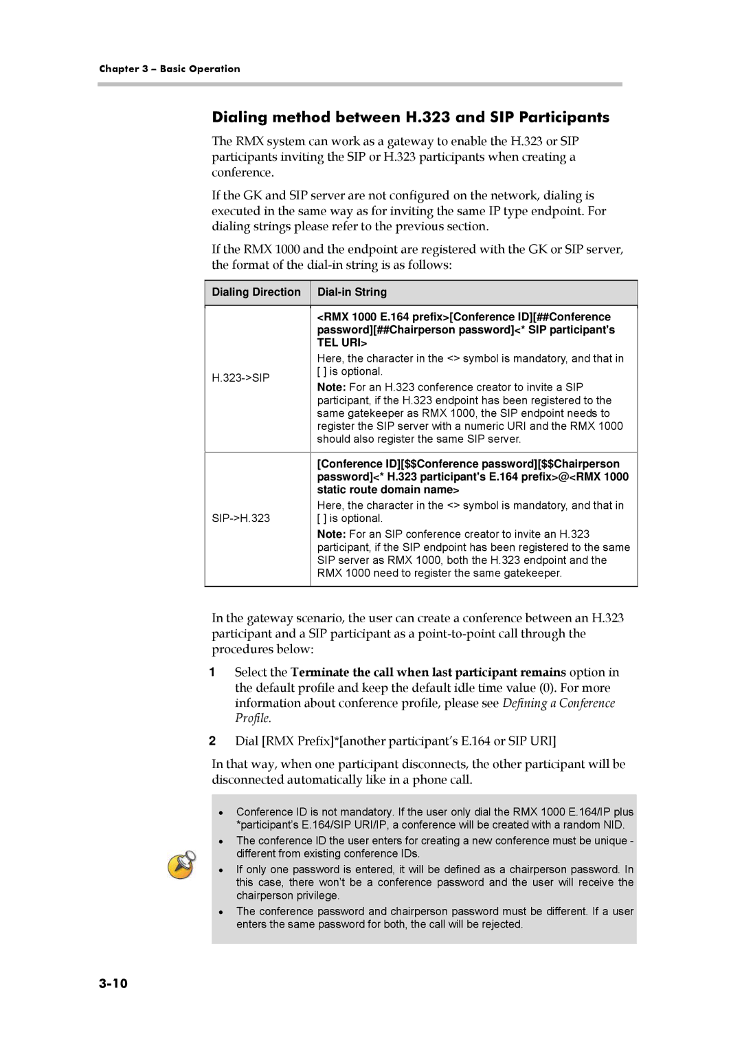 Polycom 3150-16966-002, RMX 1000 manual Dialing method between H.323 and SIP Participants, Tel Uri 