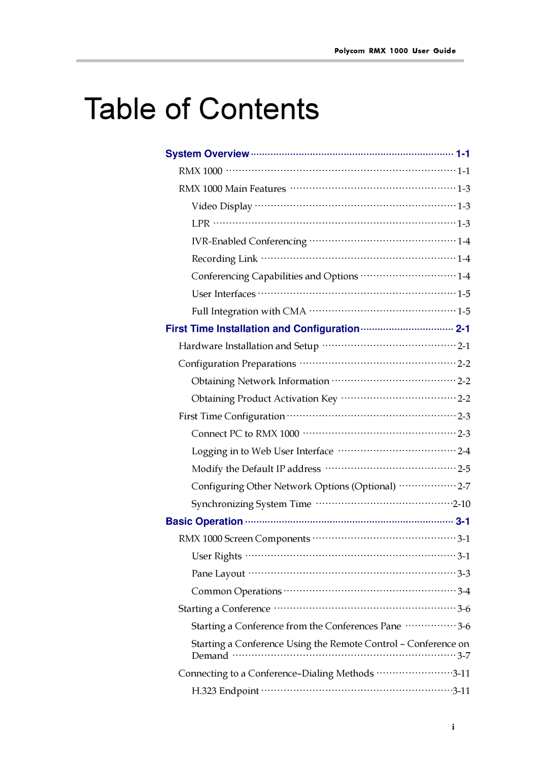 Polycom RMX 1000, 3150-16966-002 manual Table of Contents 