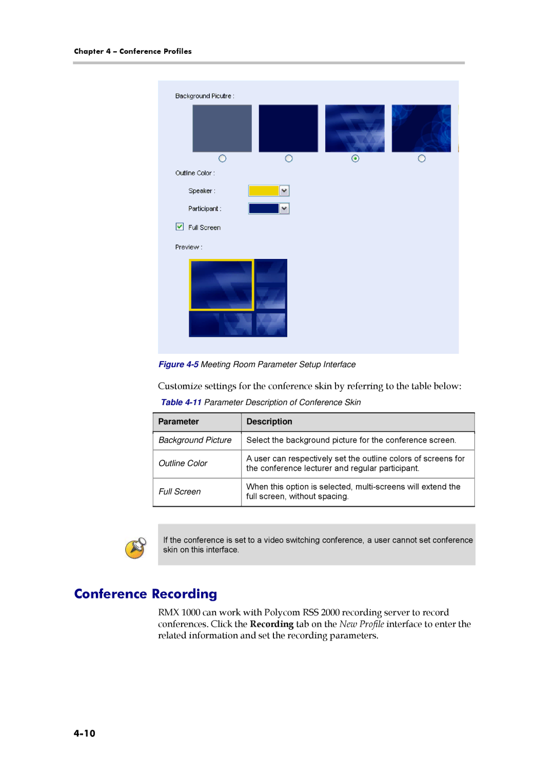 Polycom 3150-16966-002, RMX 1000 manual Conference Recording, 11Parameter Description of Conference Skin 