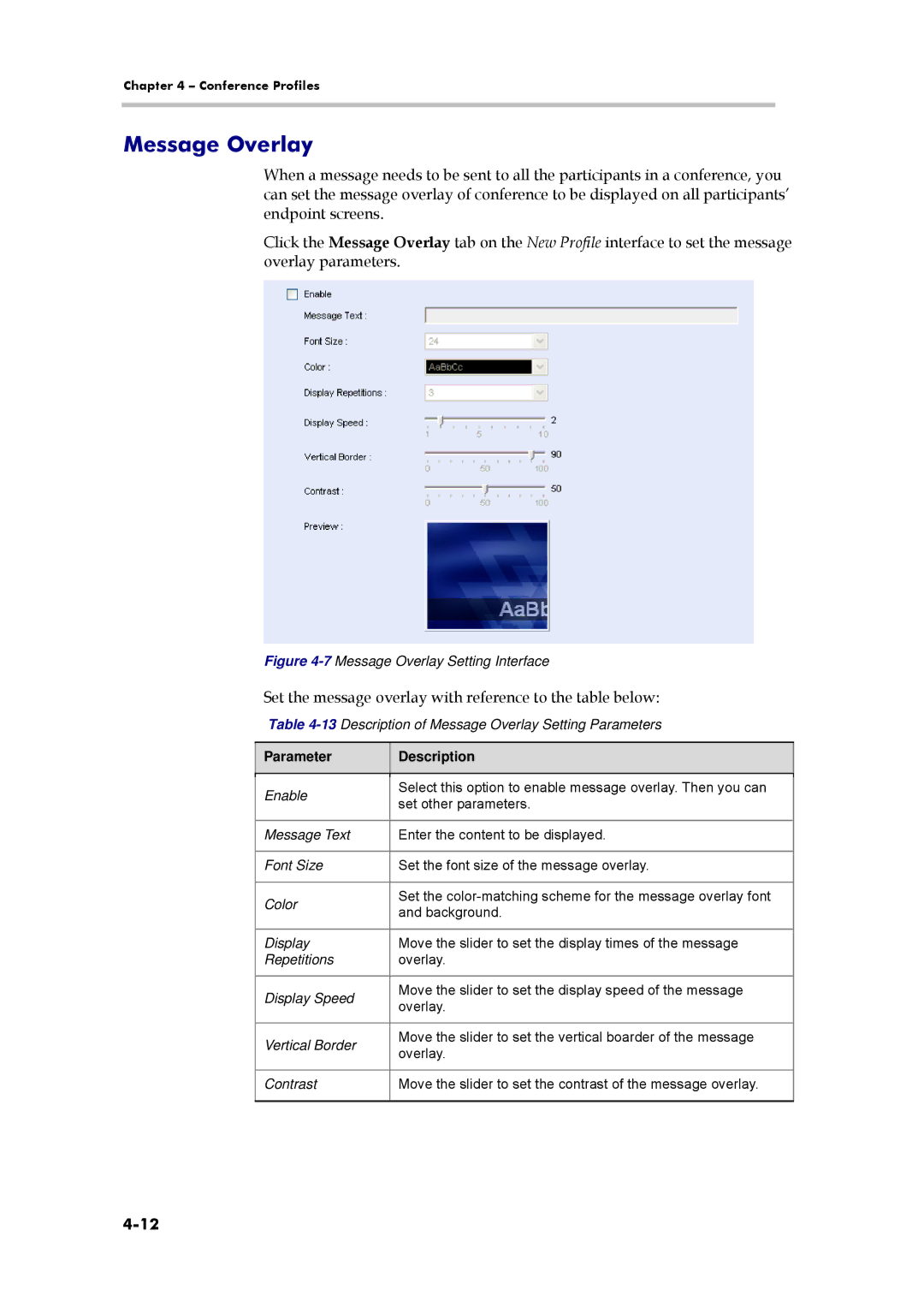 Polycom 3150-16966-002, RMX 1000 manual 13Description of Message Overlay Setting Parameters 