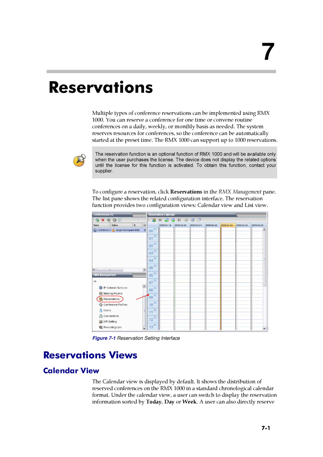 Polycom RMX 1000, 3150-16966-002 manual Reservations Views, Calendar View 