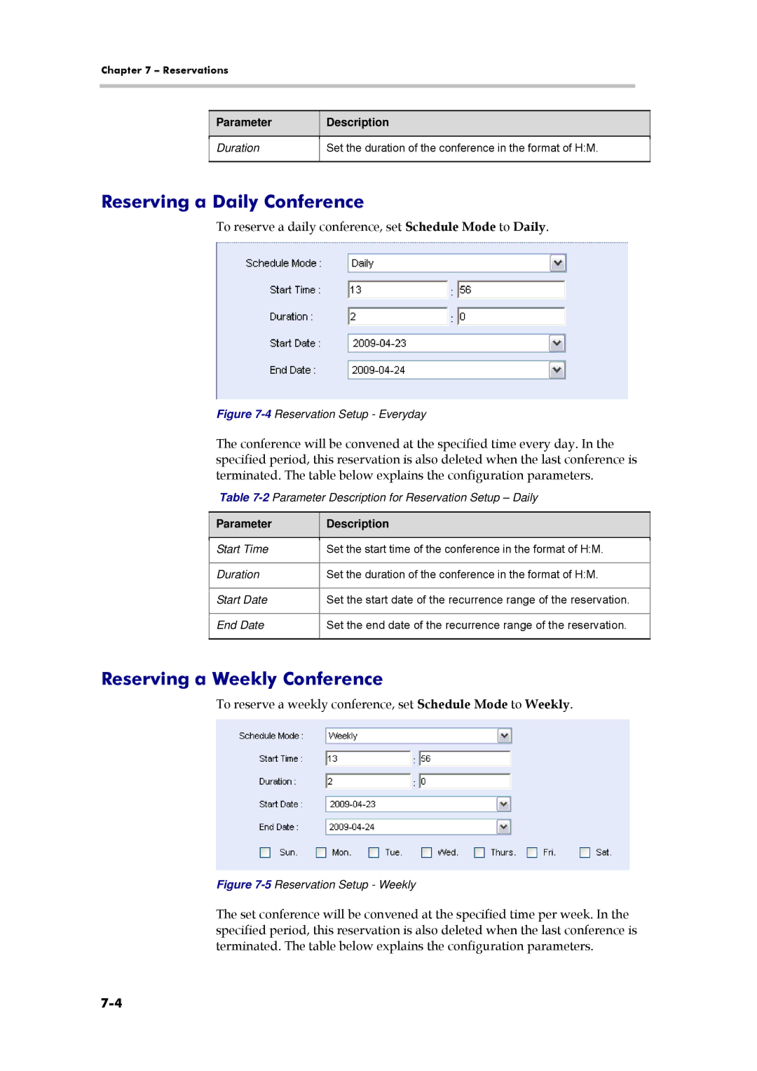 Polycom 3150-16966-002, RMX 1000 manual Reserving a Daily Conference, Reserving a Weekly Conference 