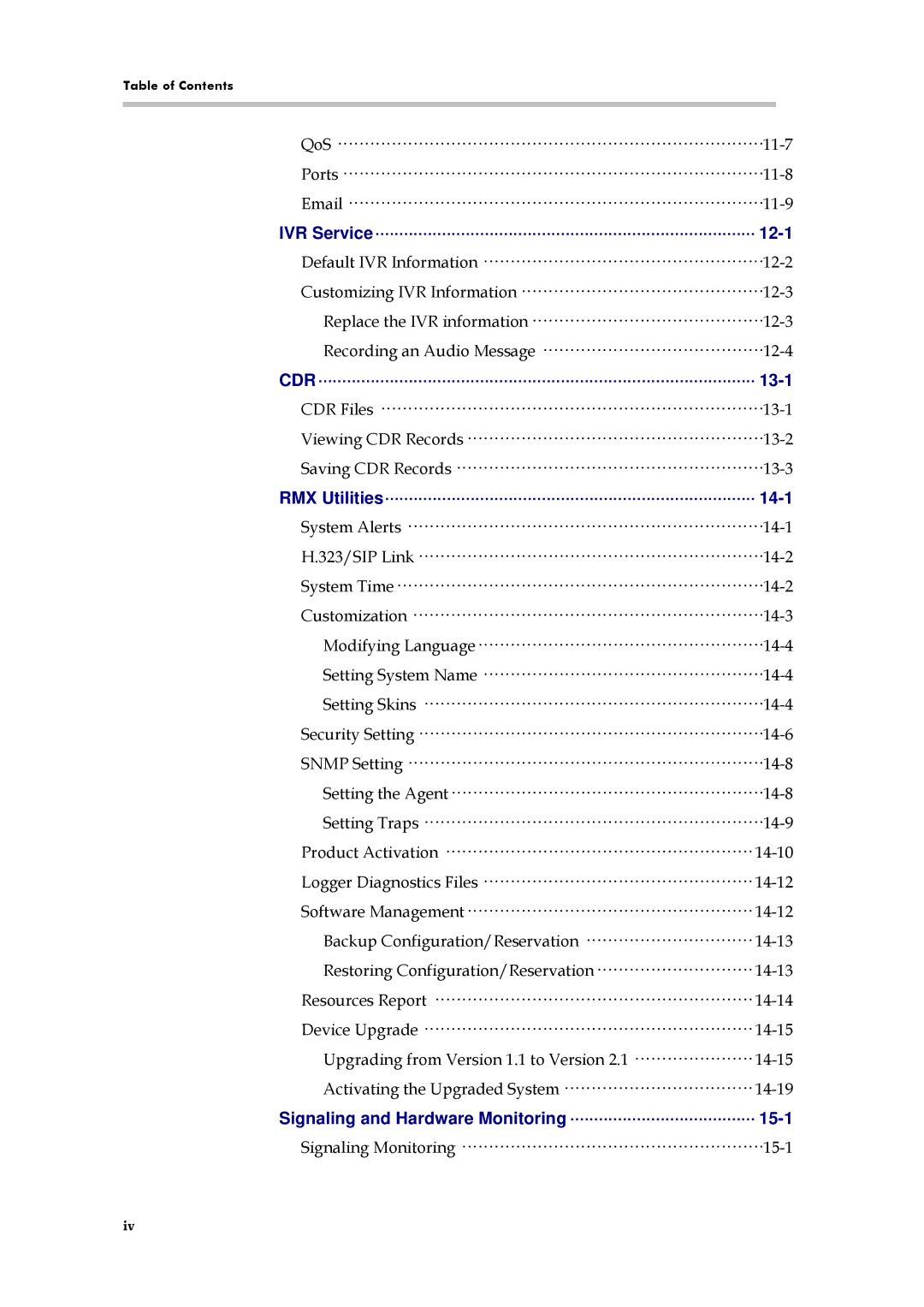 Polycom 3150-16966-002, RMX 1000 manual Table of Contents 