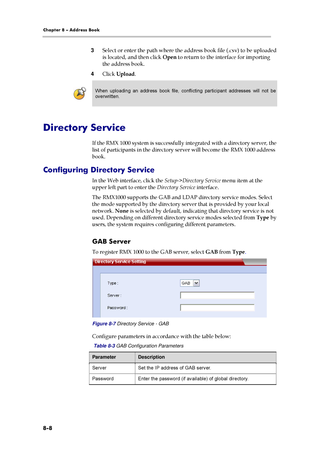 Polycom 3150-16966-002, RMX 1000 manual Configuring Directory Service, GAB Server, 3GAB Configuration Parameters 