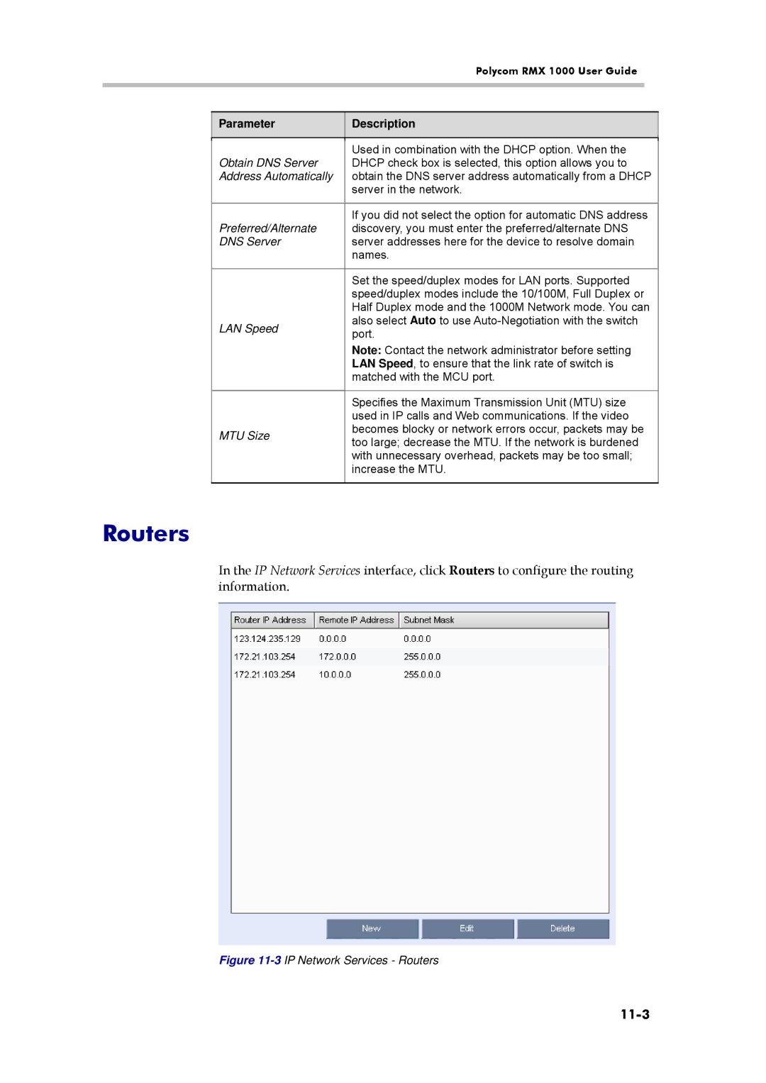 Polycom RMX 1000, 3150-16966-002 manual Routers, 11-3, Obtain DNS Server, Preferred/Alternate 