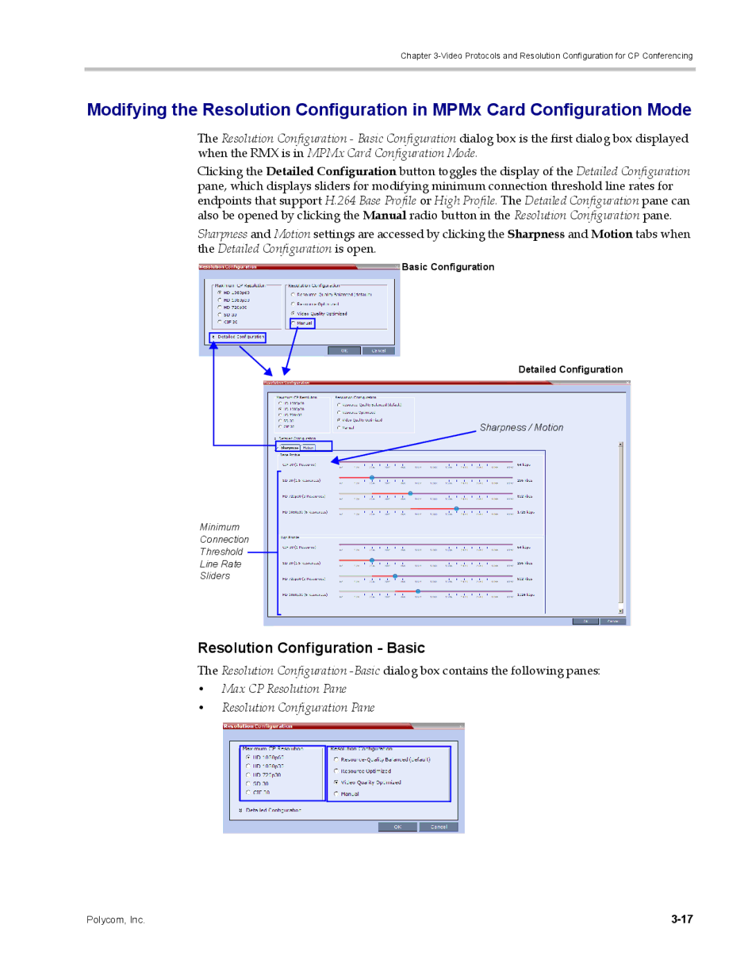 Polycom DOC2702A, RMX 1500 manual Resolution Configuration Basic, Max CP Resolution Pane Resolution Configuration Pane 