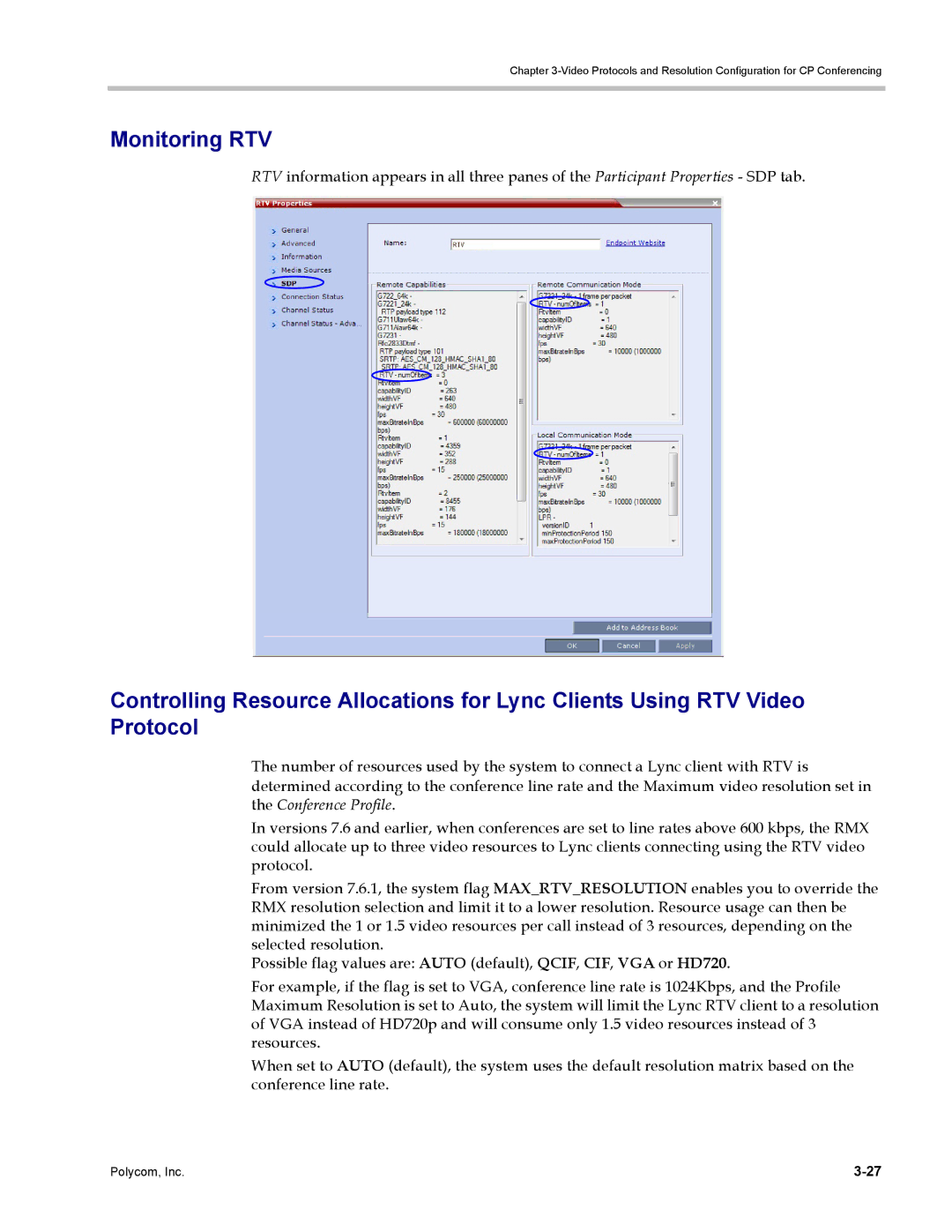 Polycom DOC2702A, RMX 1500 manual Monitoring RTV 