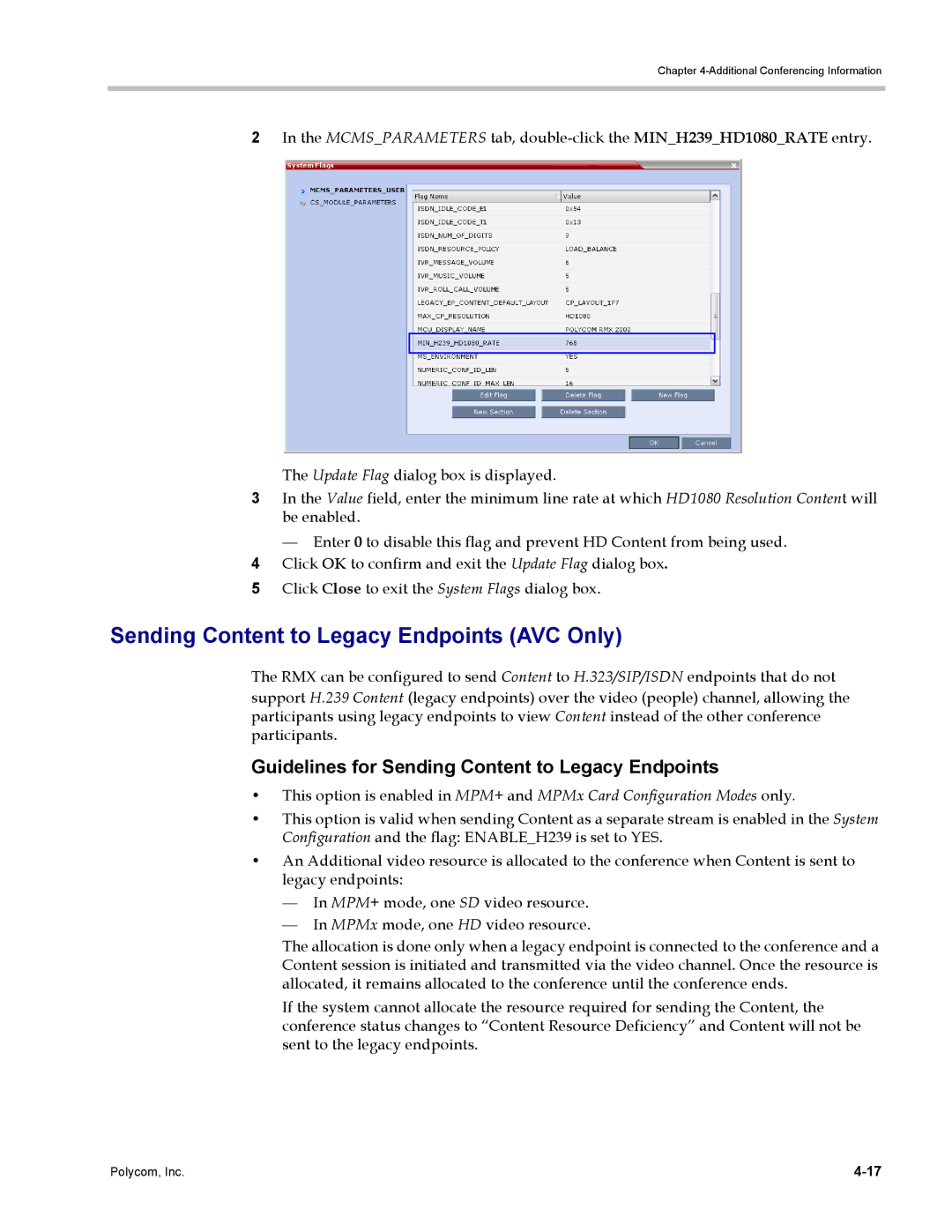 Polycom DOC2702A manual Sending Content to Legacy Endpoints AVC Only, Guidelines for Sending Content to Legacy Endpoints 