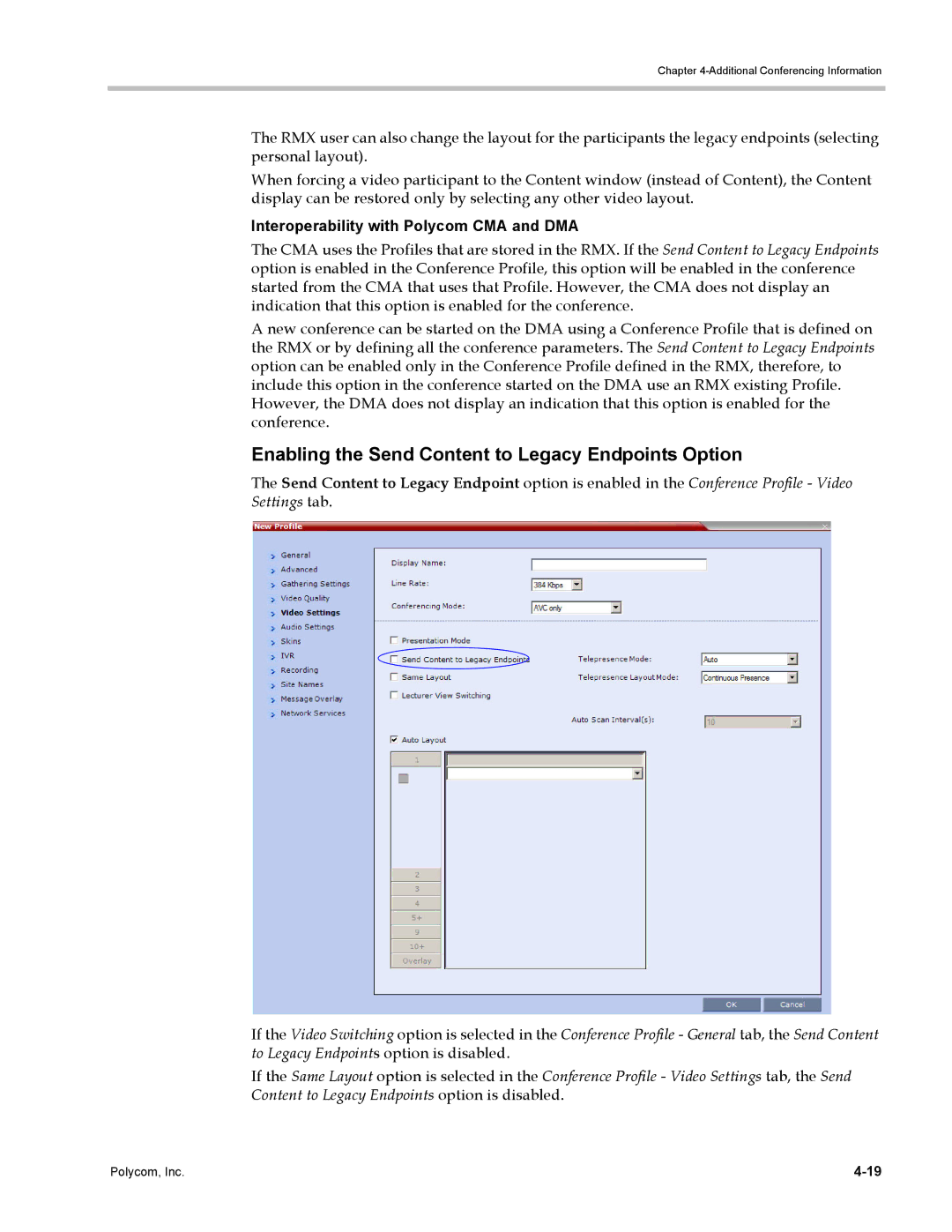 Polycom DOC2702A, RMX 1500 Enabling the Send Content to Legacy Endpoints Option, Interoperability with Polycom CMA and DMA 