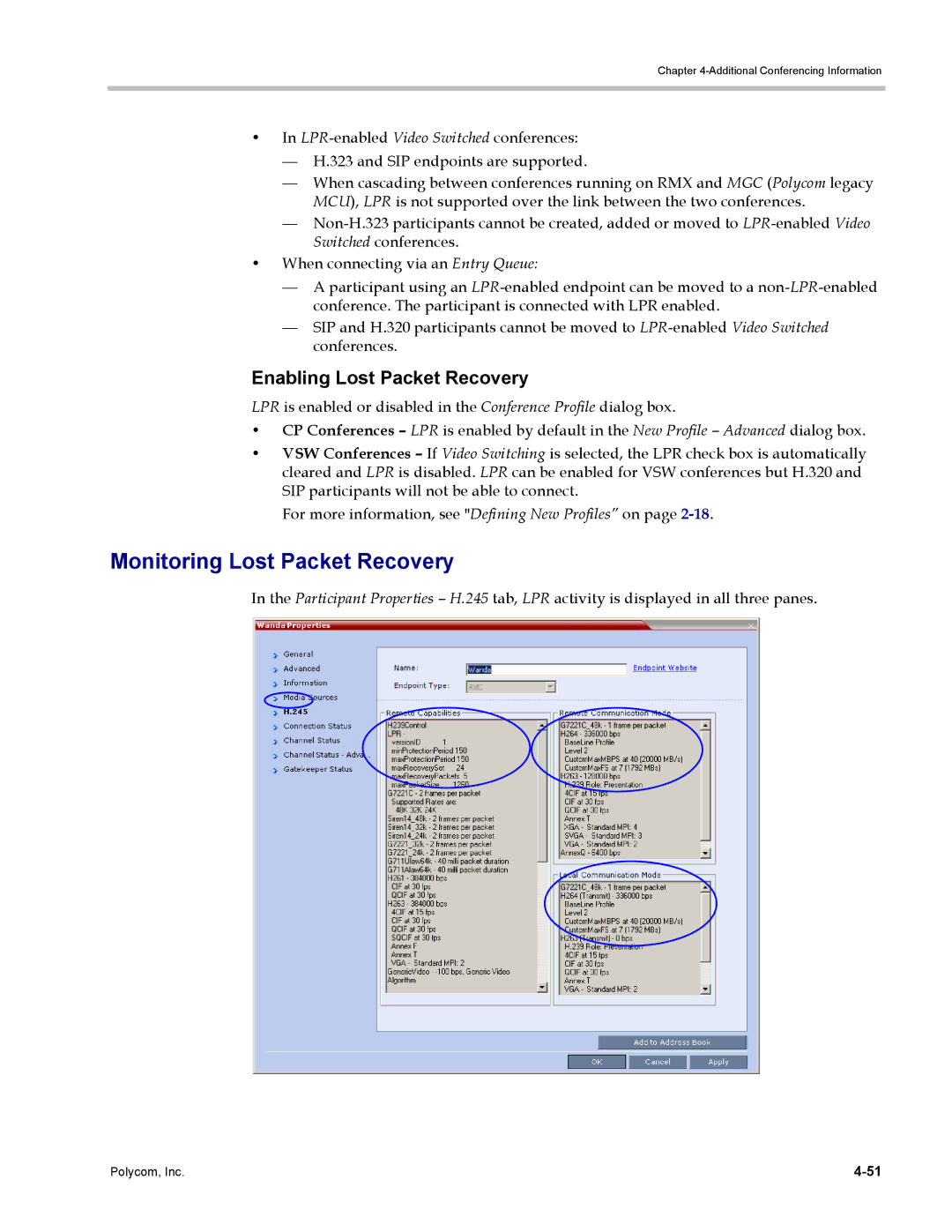 Polycom DOC2702A, RMX 1500 manual Monitoring Lost Packet Recovery, Enabling Lost Packet Recovery 