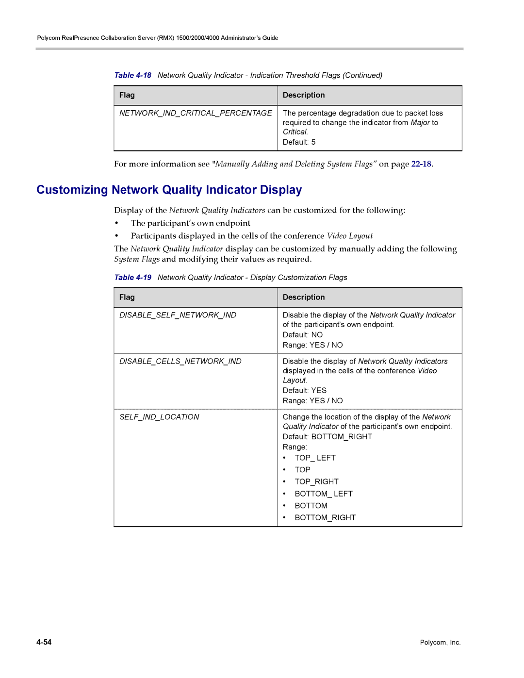 Polycom RMX 1500, DOC2702A manual Customizing Network Quality Indicator Display 