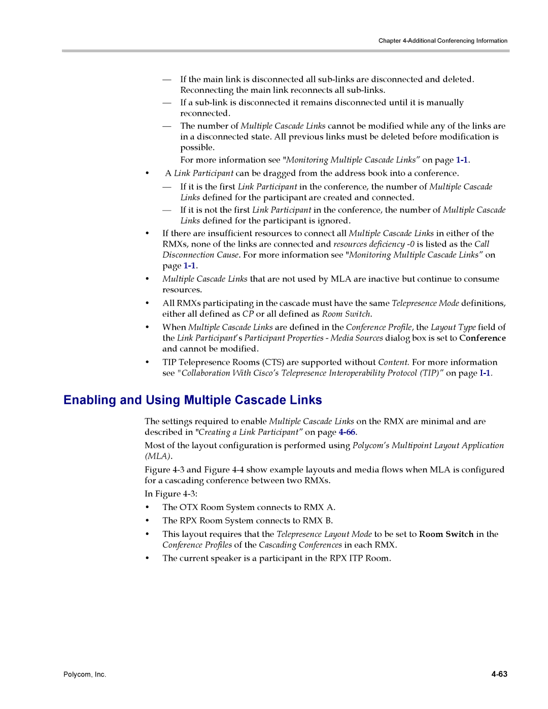 Polycom DOC2702A, RMX 1500 manual Enabling and Using Multiple Cascade Links 