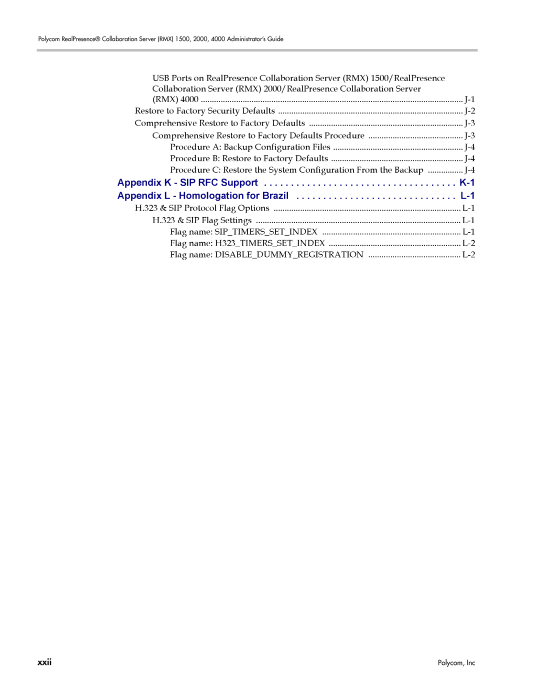 Polycom RMX 1500, DOC2702A manual Xxii 