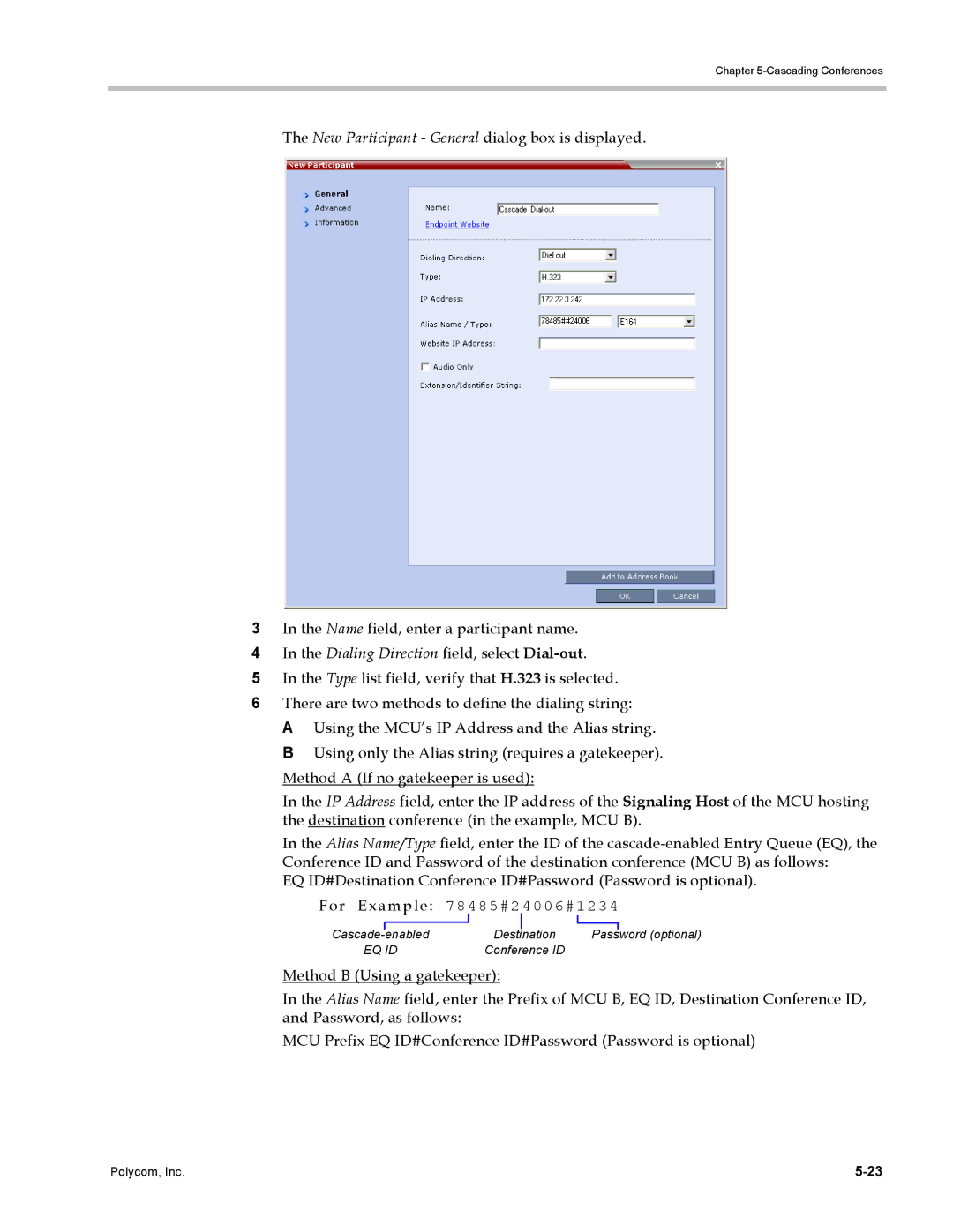 Polycom DOC2702A, RMX 1500 manual For Example 78485#24006#1234 