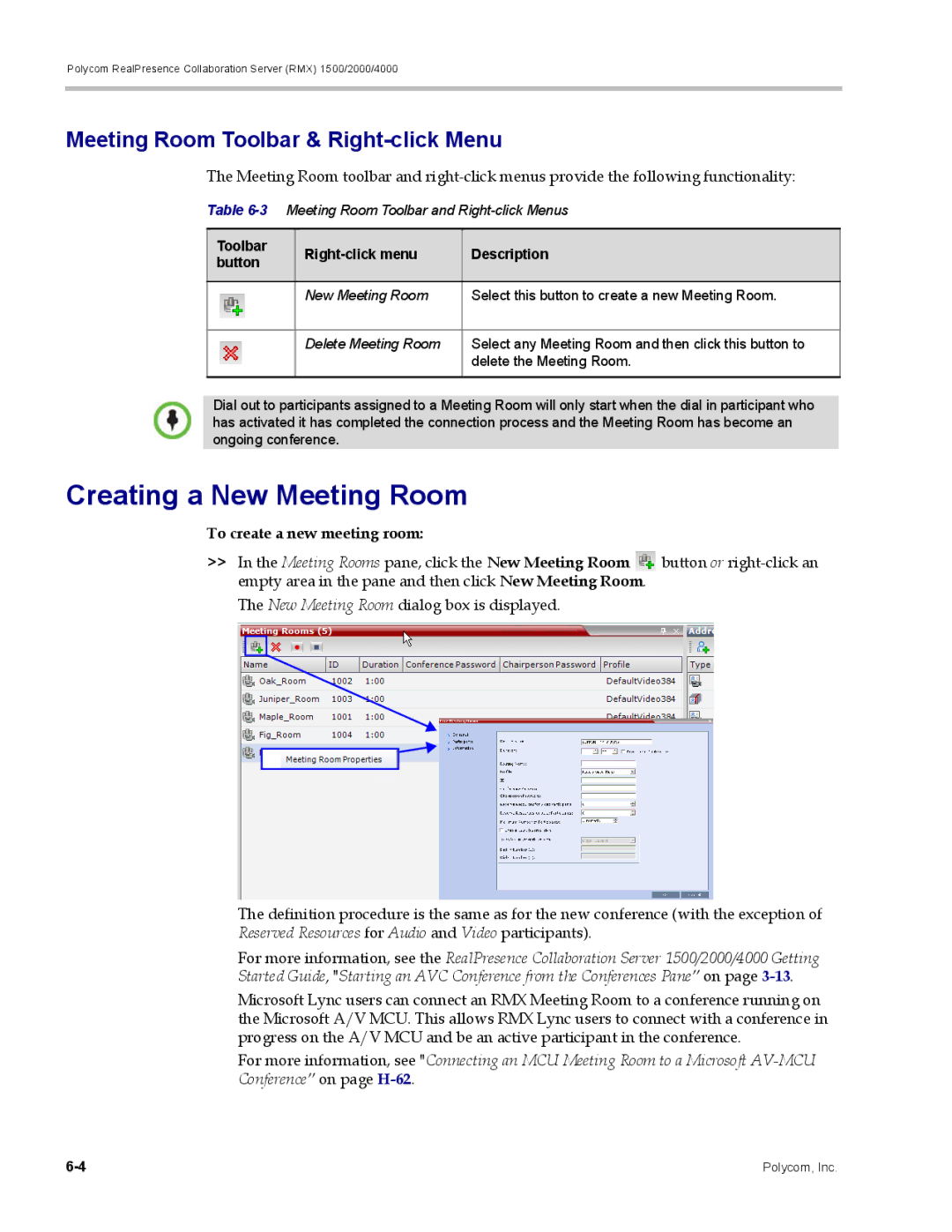 Polycom RMX 1500 manual Creating a New Meeting Room, Meeting Room Toolbar & Right-click Menu, To create a new meeting room 