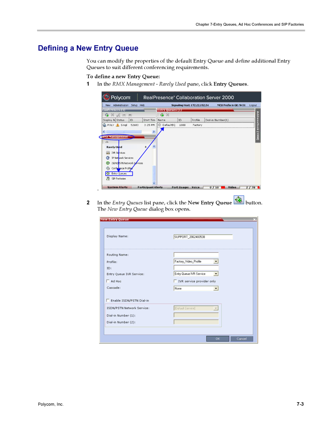 Polycom DOC2702A, RMX 1500 manual Defining a New Entry Queue, To define a new Entry Queue 