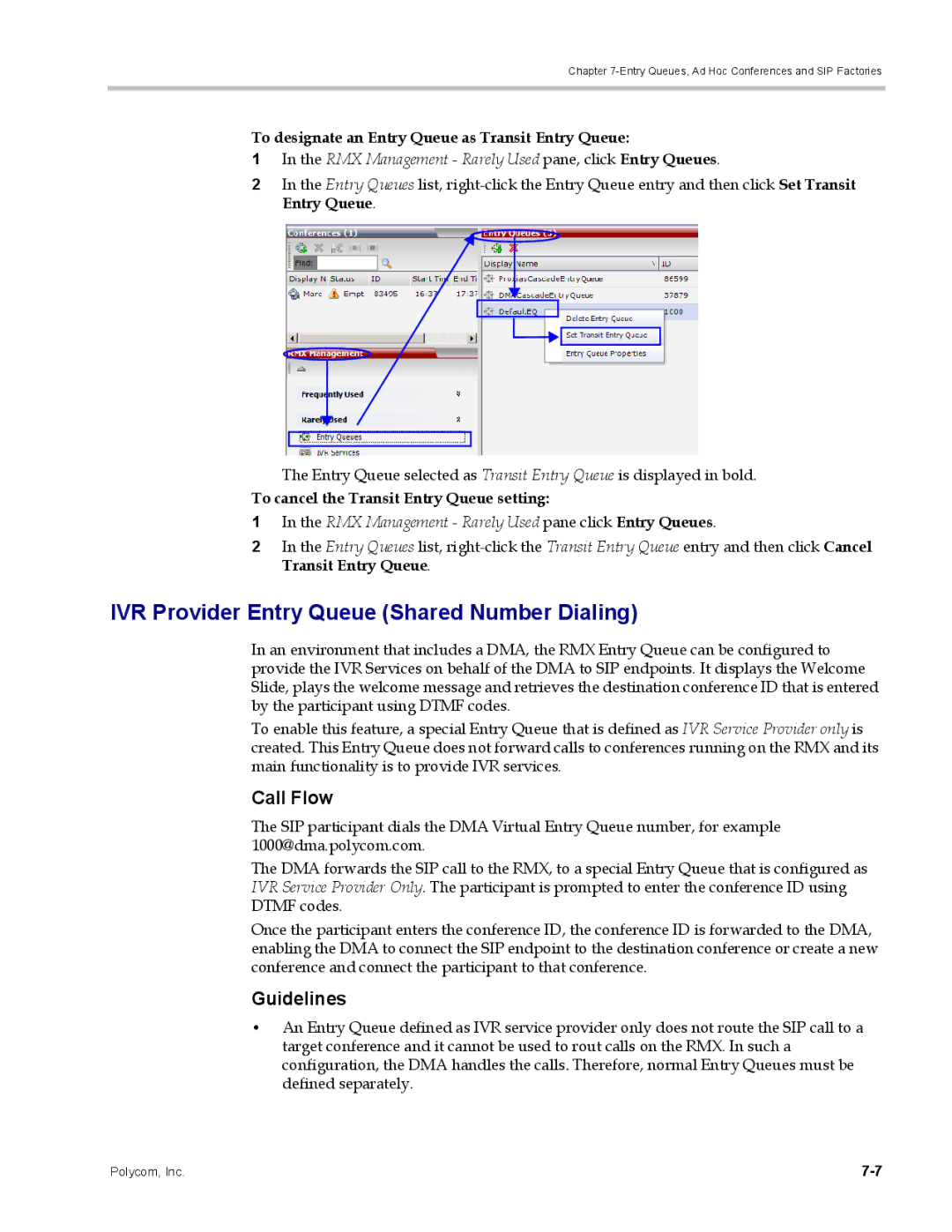 Polycom DOC2702A IVR Provider Entry Queue Shared Number Dialing, Call Flow, To cancel the Transit Entry Queue setting 