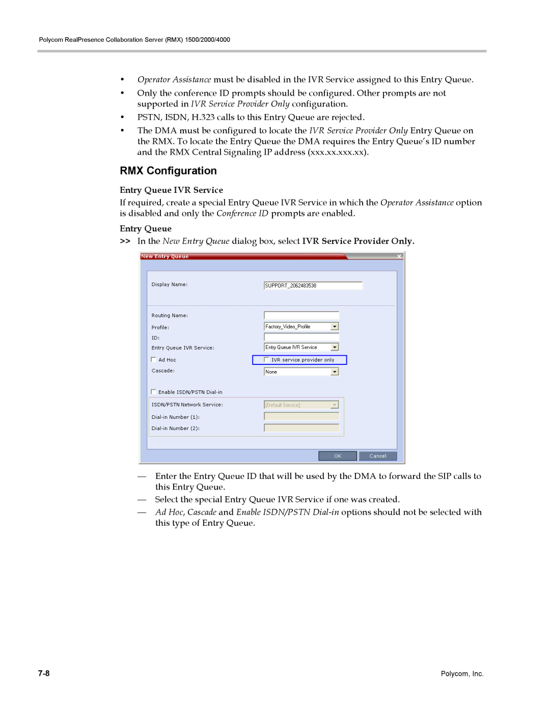 Polycom RMX 1500, DOC2702A manual RMX Configuration, Entry Queue IVR Service 