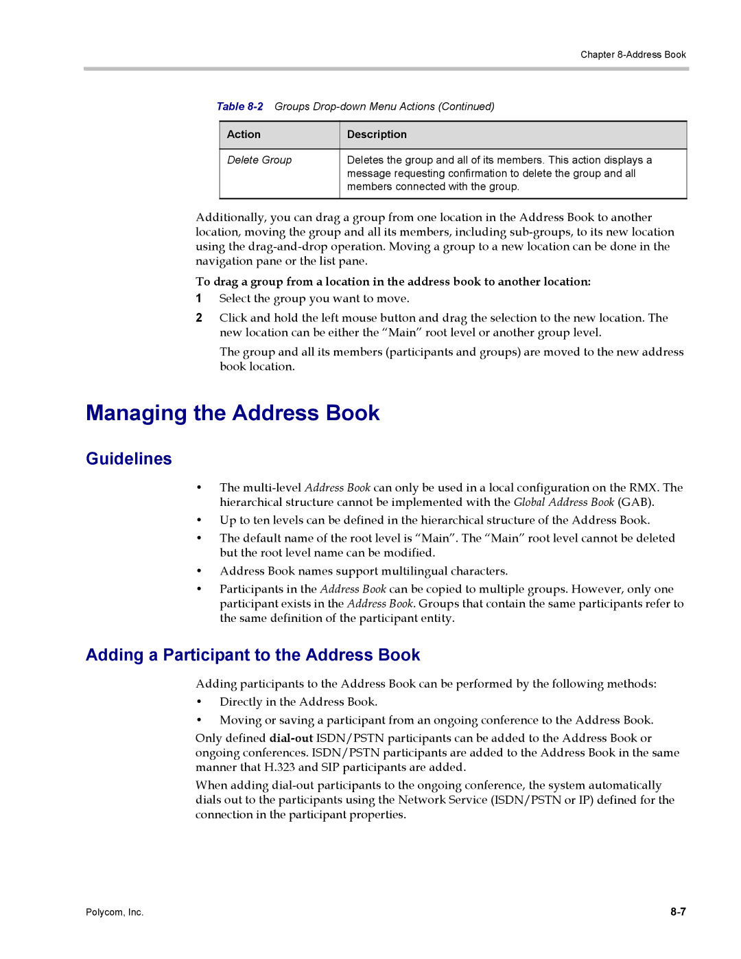 Polycom DOC2702A, RMX 1500 manual Managing the Address Book, Adding a Participant to the Address Book 