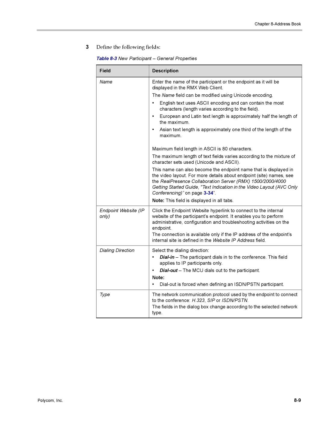 Polycom DOC2702A, RMX 1500 manual 3New Participant General Properties, To the conference H.323, SIP or ISDN/PSTN 