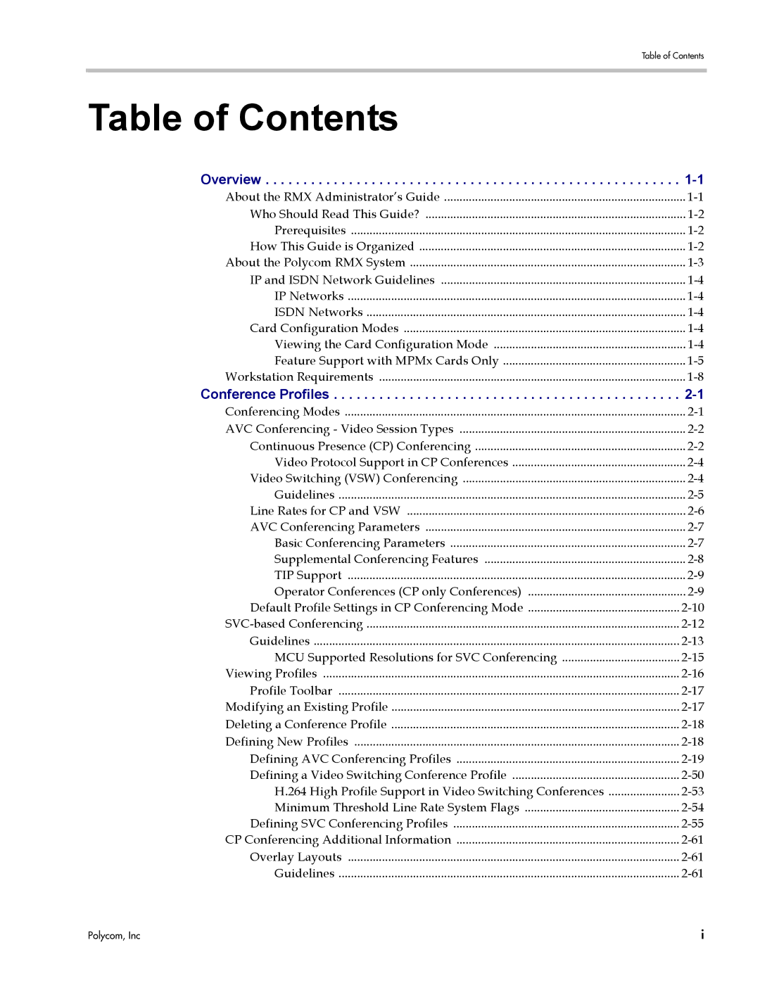 Polycom DOC2702A, RMX 1500 manual Table of Contents 