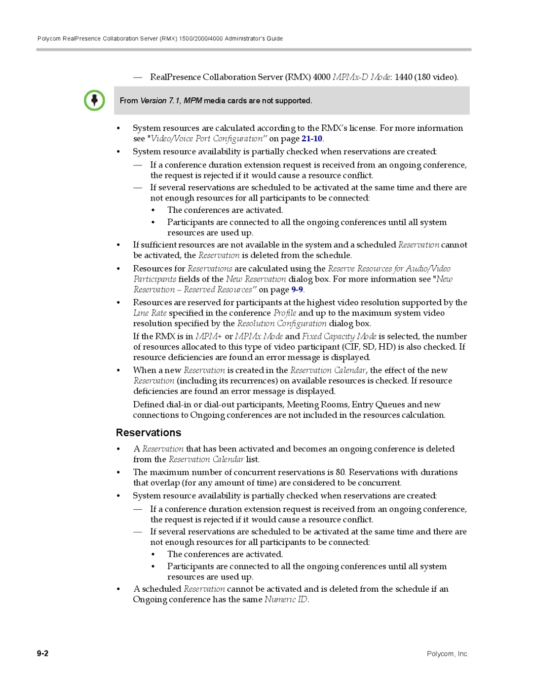 Polycom RMX 1500, DOC2702A manual Reservations 