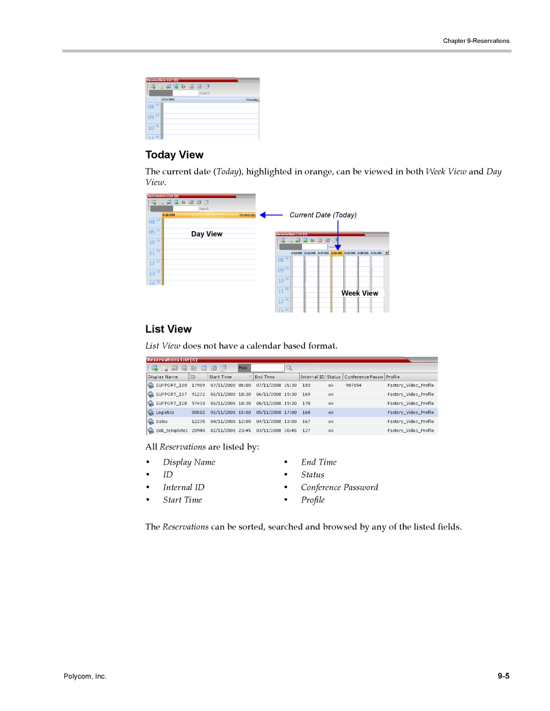 Polycom DOC2702A, RMX 1500 manual Today View, List View 