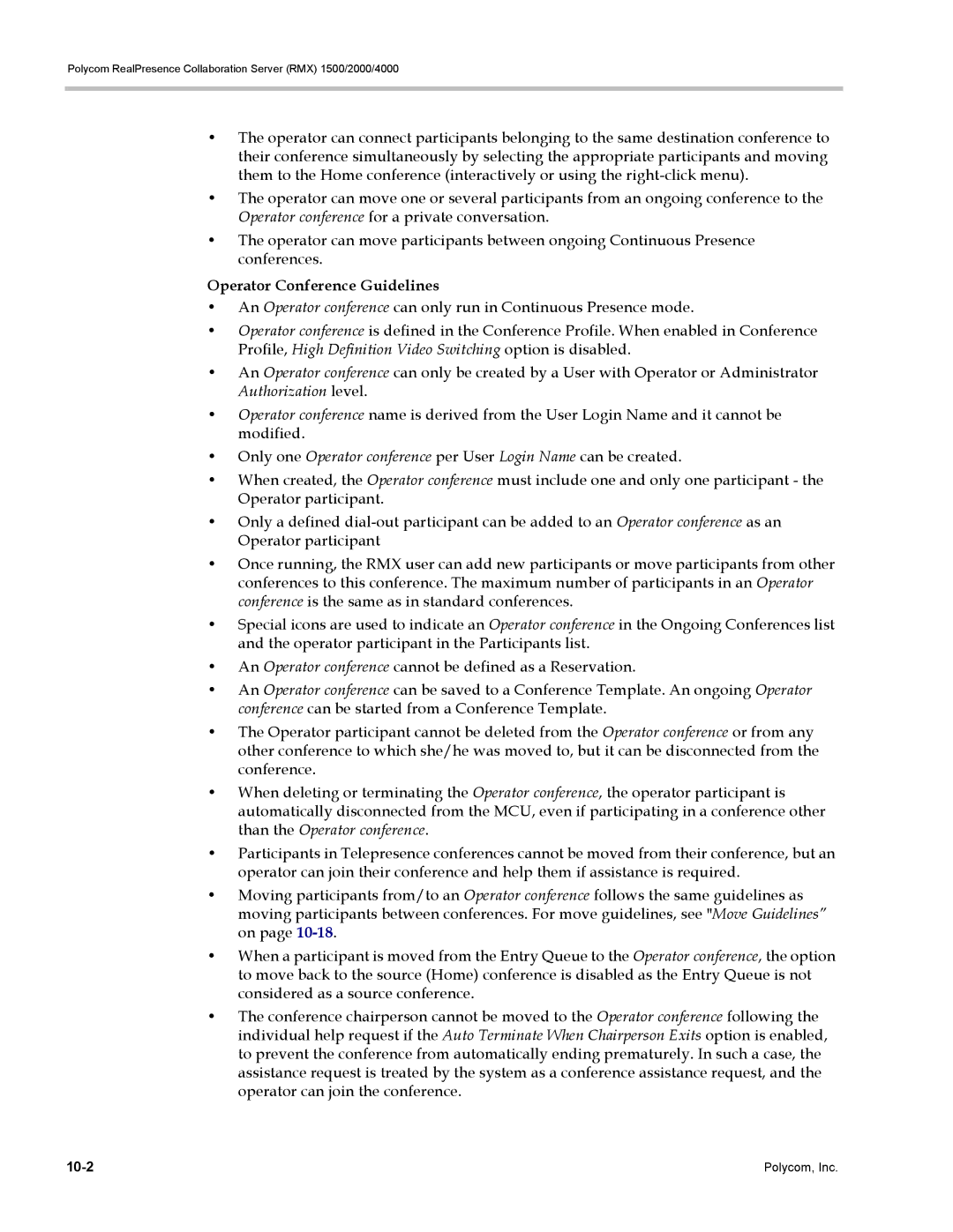 Polycom RMX 1500, DOC2702A manual Operator Conference Guidelines 