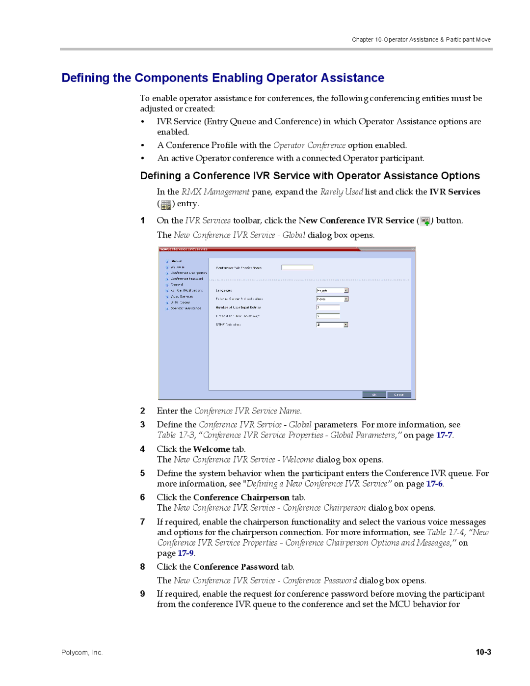 Polycom DOC2702A, RMX 1500 Defining the Components Enabling Operator Assistance, Enter the Conference IVR Service Name 