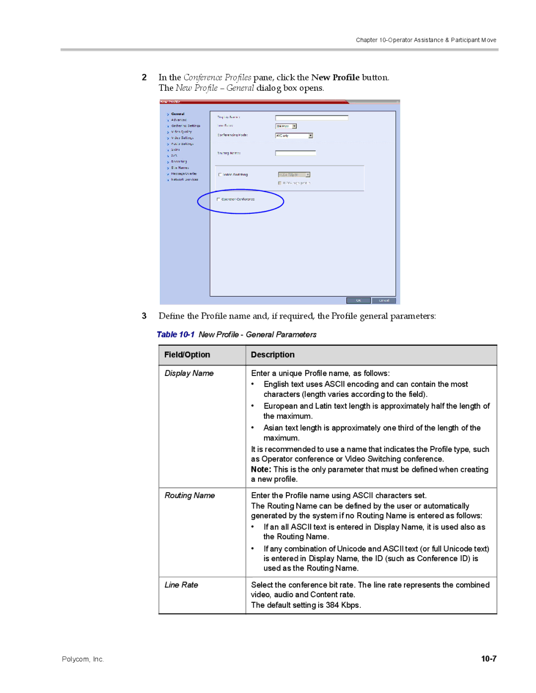 Polycom DOC2702A, RMX 1500 manual 1New Profile General Parameters, 10-7 