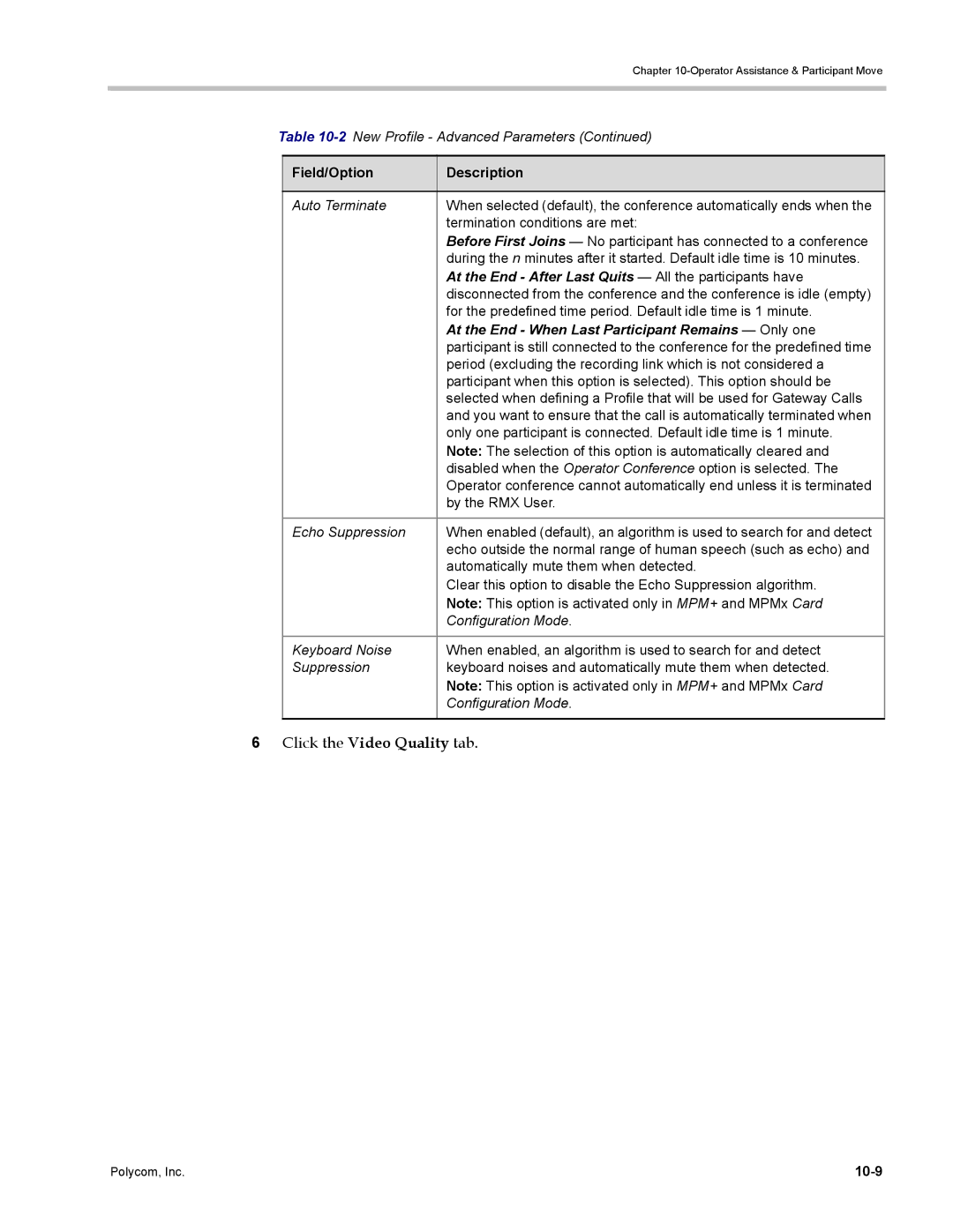 Polycom DOC2702A, RMX 1500 manual By the RMX User, Configuration Mode, 10-9 