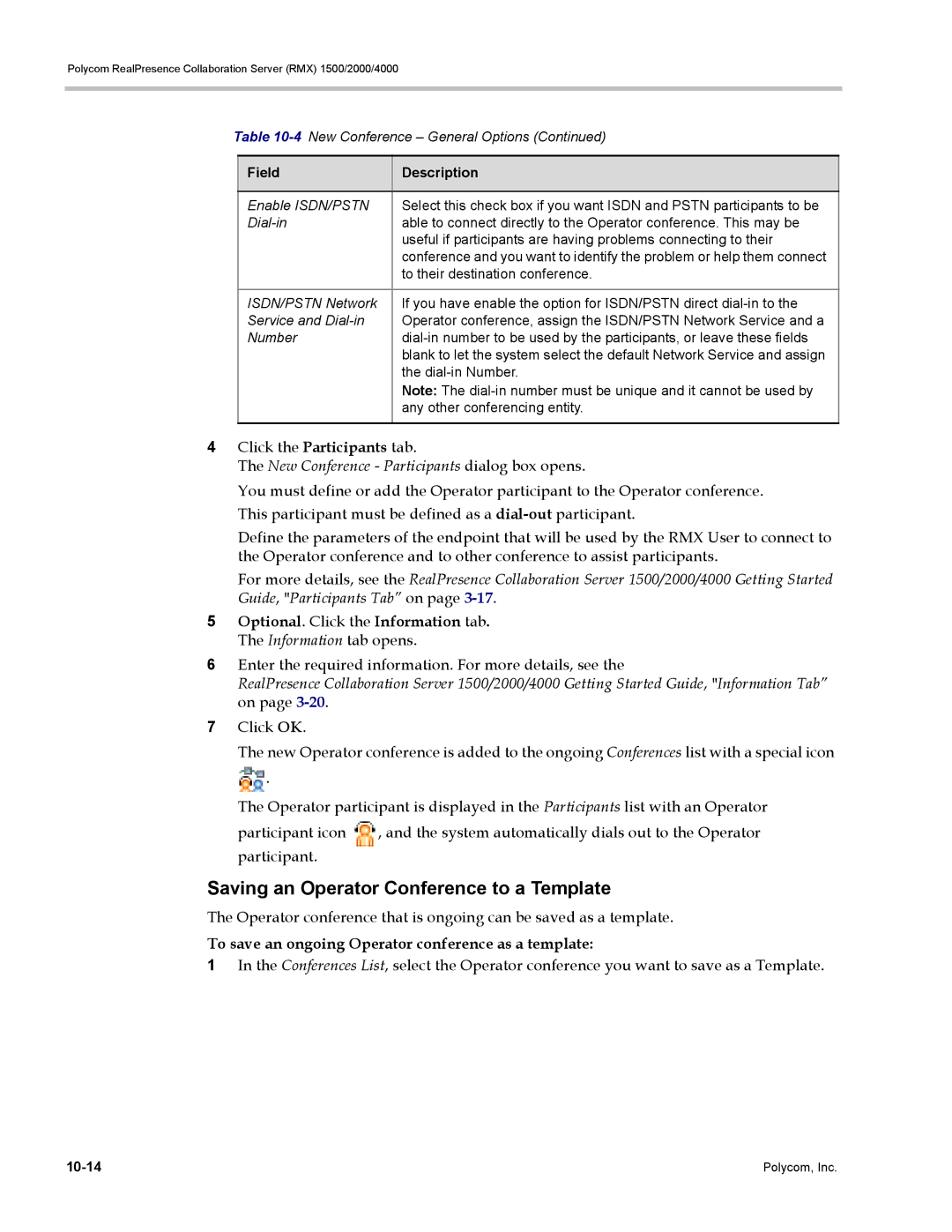 Polycom RMX 1500, DOC2702A manual Saving an Operator Conference to a Template, New Conference Participants dialog box opens 