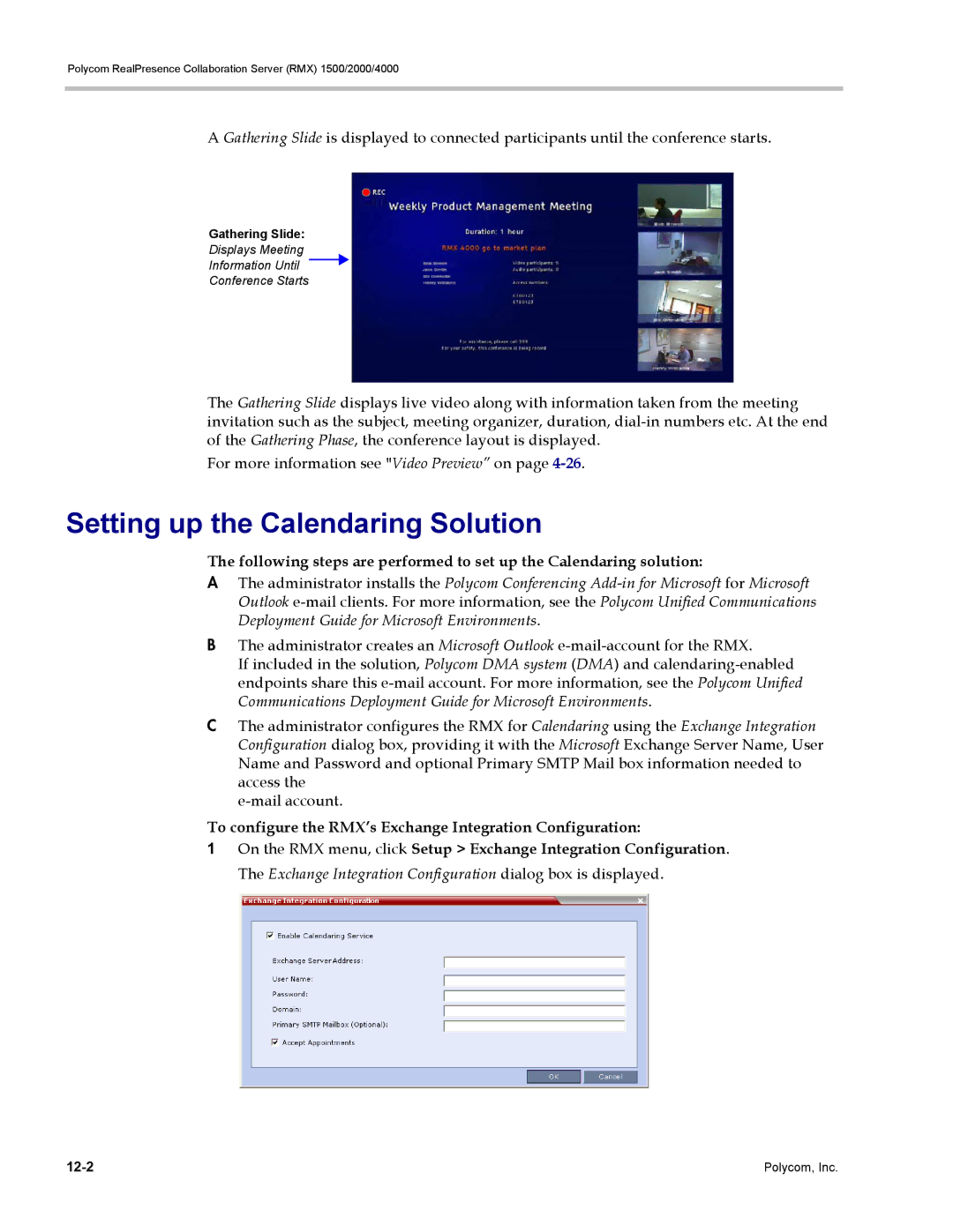 Polycom RMX 1500, DOC2702A manual Setting up the Calendaring Solution 