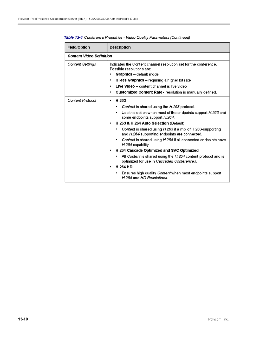 Polycom RMX 1500, DOC2702A manual 263, Cascade Optimized and SVC Optimized, 264 HD 