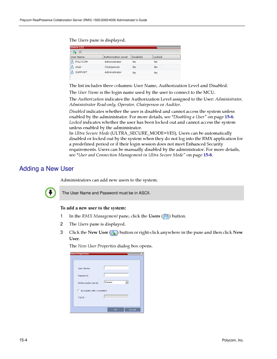 Polycom RMX 1500, DOC2702A manual Adding a New User, Administrators can add new users to the system 