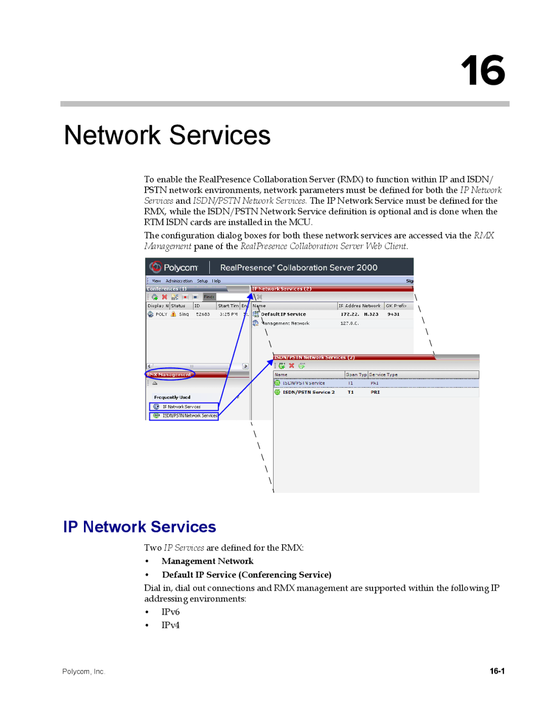 Polycom DOC2702A, RMX 1500 manual IP Network Services, Two IP Services are defined for the RMX, 16-1 