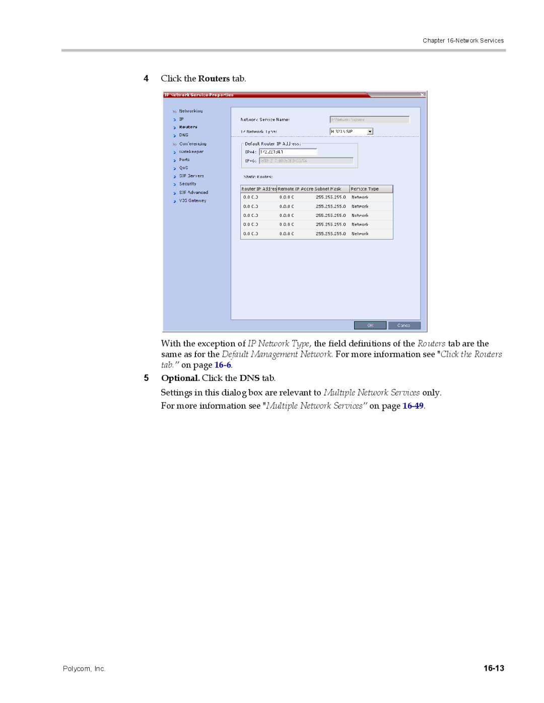 Polycom DOC2702A, RMX 1500 manual Optional. Click the DNS tab, 16-13 