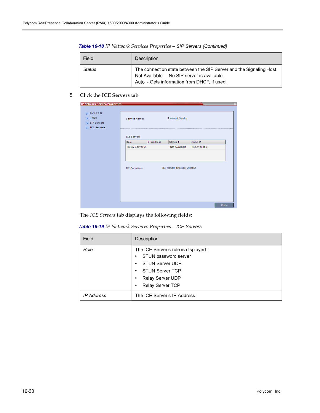 Polycom RMX 1500, DOC2702A manual 19IP Network Services Properties ICE Servers, Field 