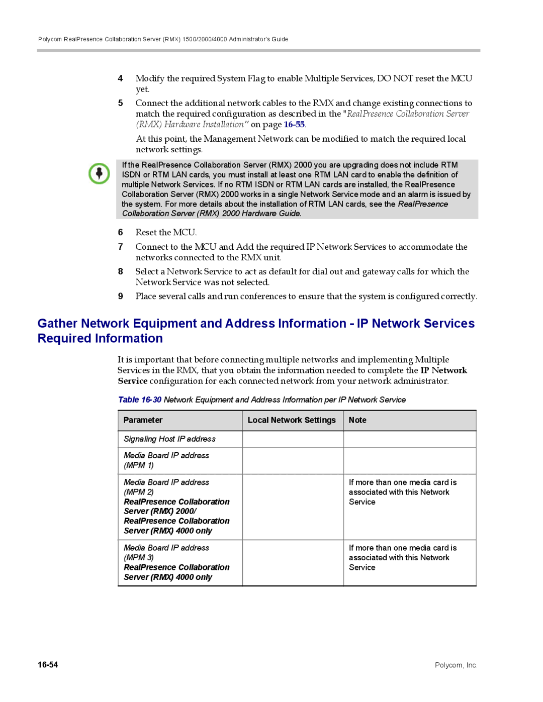 Polycom RMX 1500, DOC2702A manual Parameter Local Network Settings, RealPresence Collaboration 